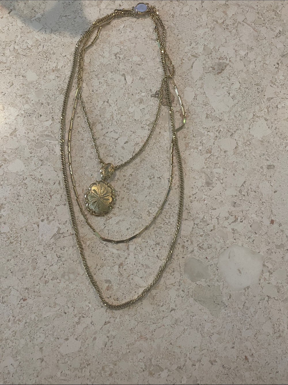 Vintage Gold Multi-Layer Clover Pendant Necklace - Women